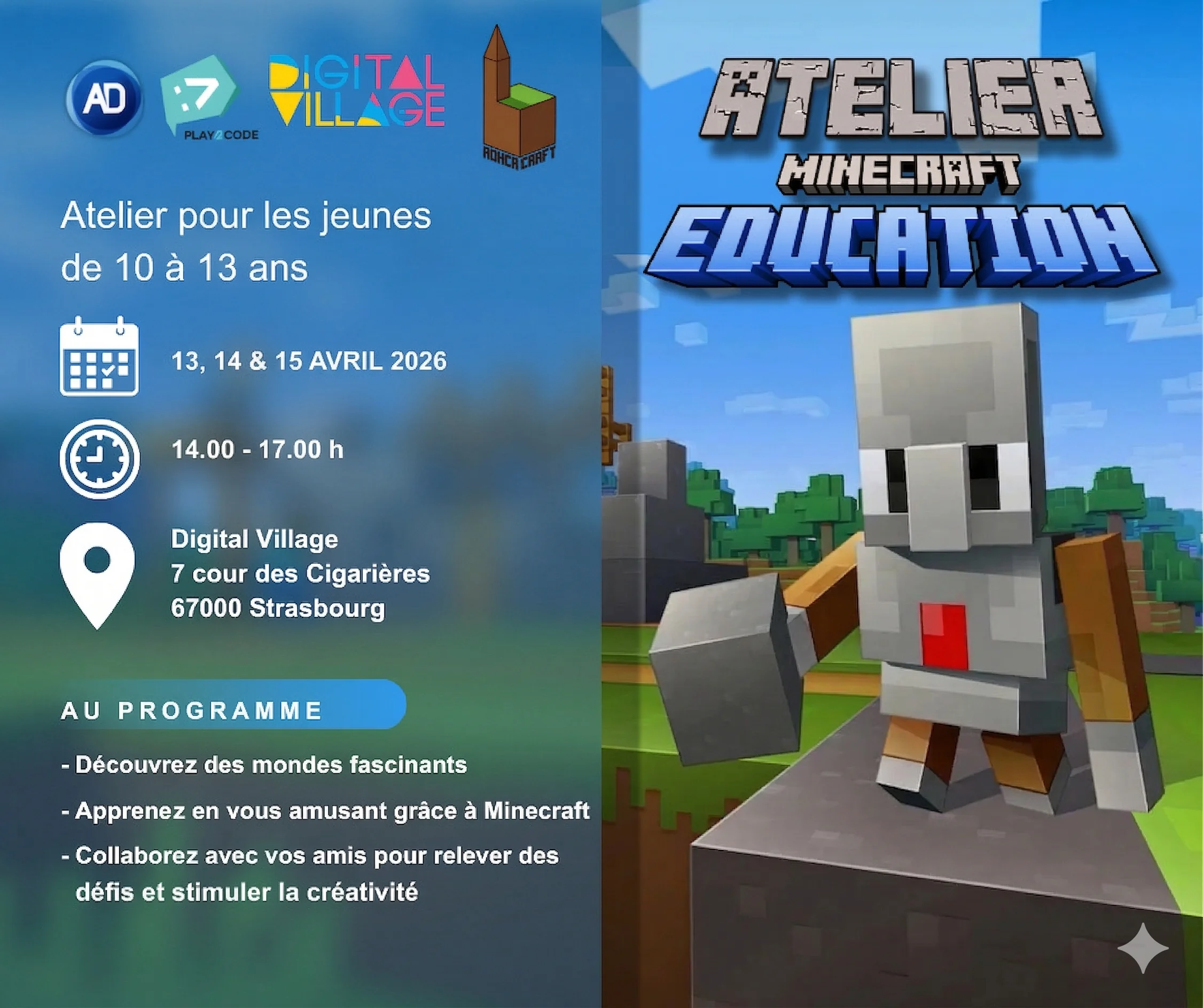 Atelier minecraft education (du CM2 à la 4ème)